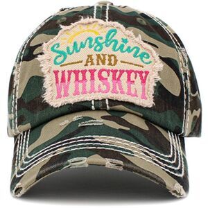 2/$30 Ladies Camo Sunshine and Whiskey Ball Cap - Brand New Baseball Hat